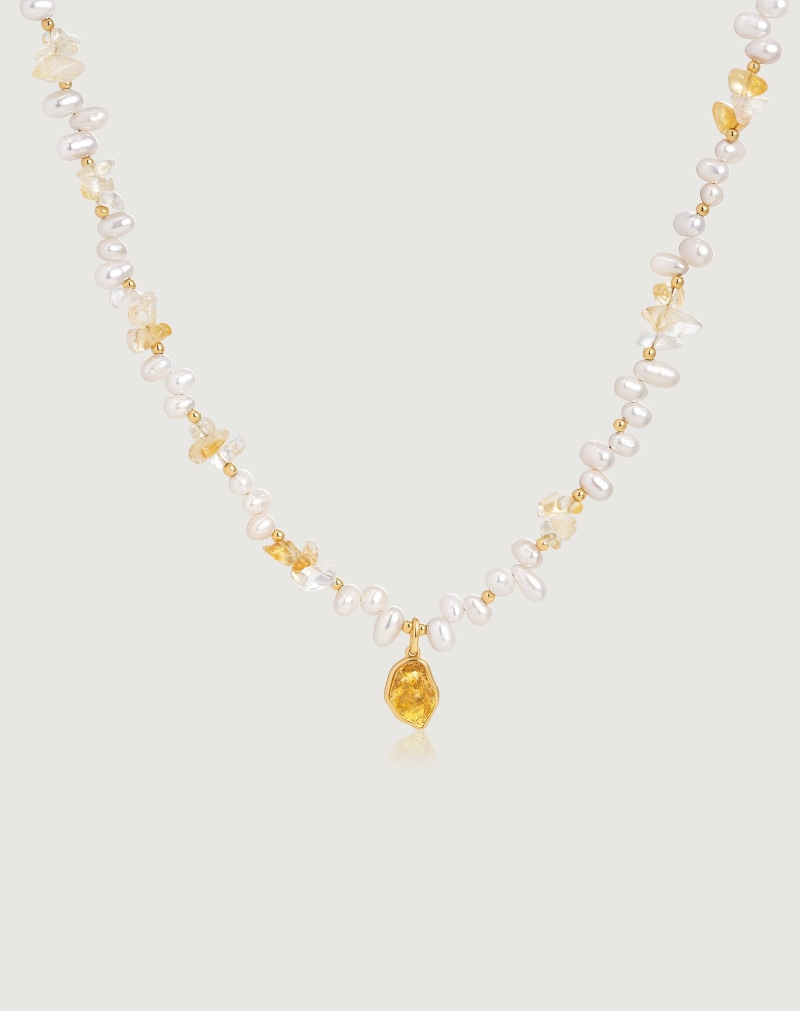 Raw Citrine Pearl Necklace