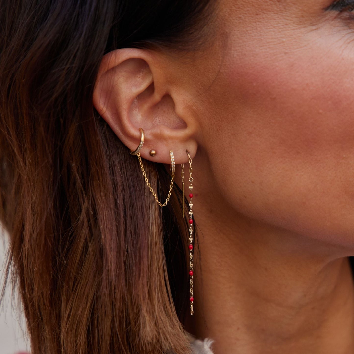 Red Threader Earrings in Portia Style