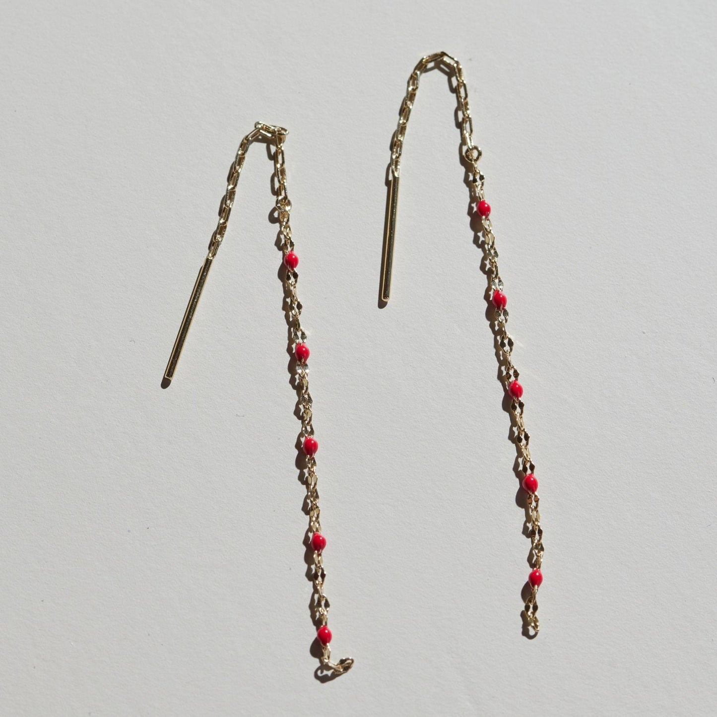 Red Threader Earrings in Portia Style