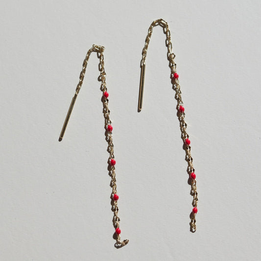 Red Threader Earrings in Portia Style