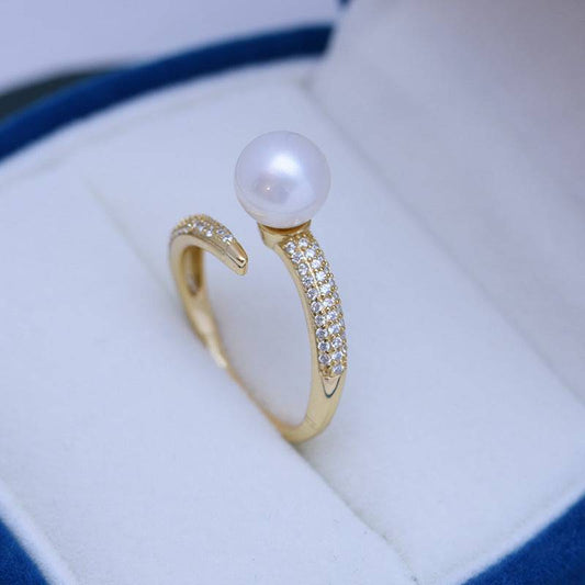 Freshwater Pearl and Zirconia Ring in Thalassa Style