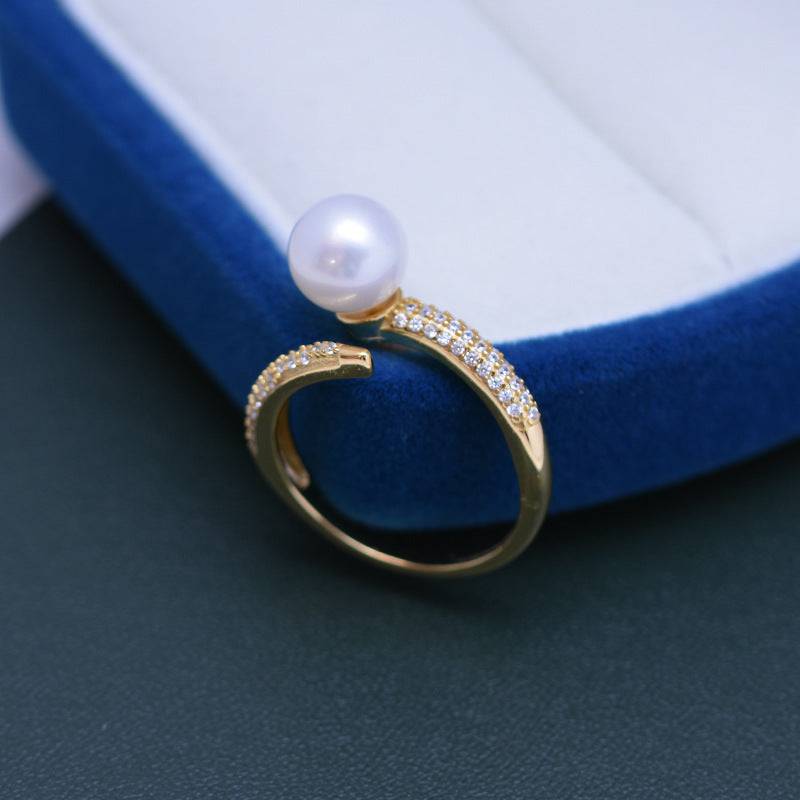 Freshwater Pearl and Zirconia Ring in Thalassa Style