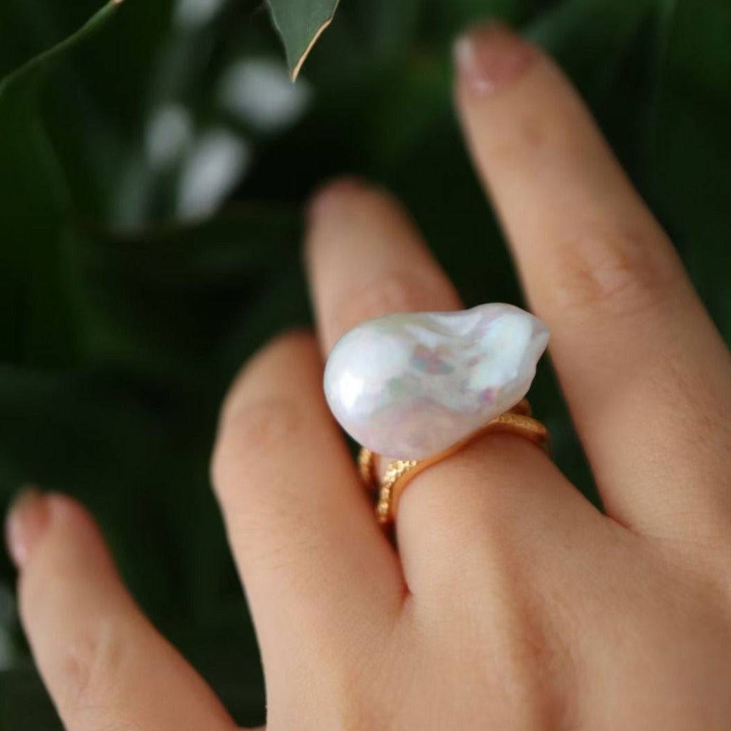 Large Natural Pearl Ring in Gold Vermeil