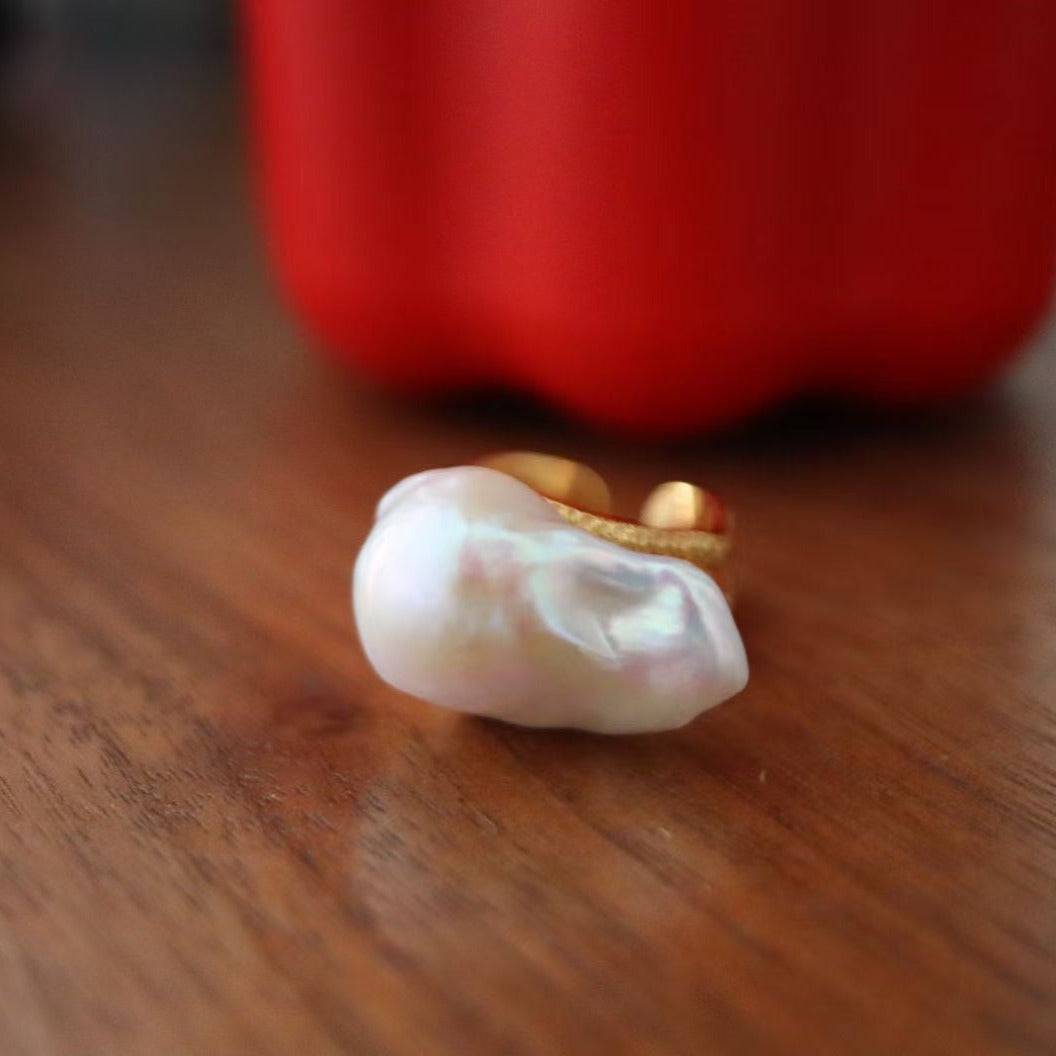 Large Natural Pearl Ring in Gold Vermeil