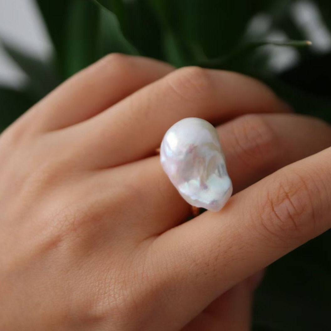 Large Natural Pearl Ring in Gold Vermeil