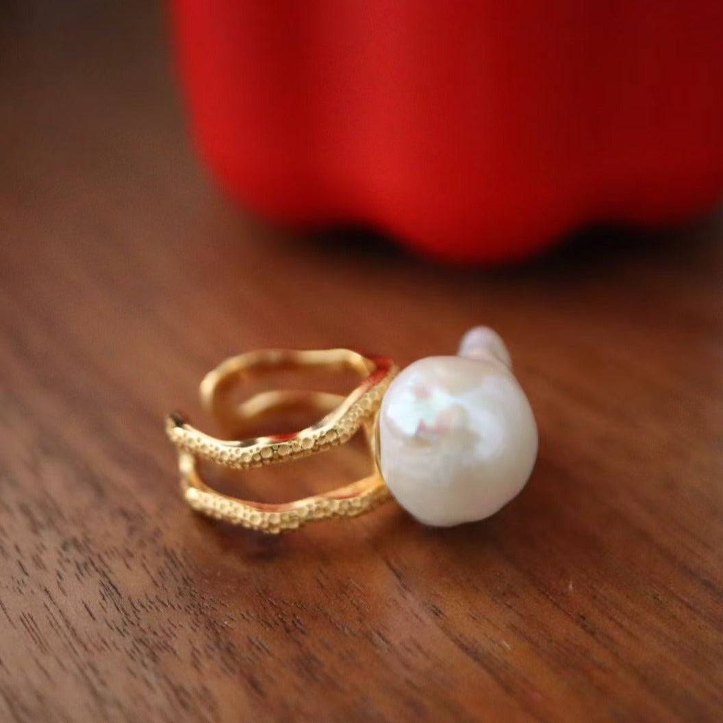 Large Natural Pearl Ring in Gold Vermeil