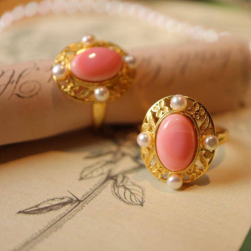 Elegant Pink Conch Shell Pearl Ring in Gold Vermeil