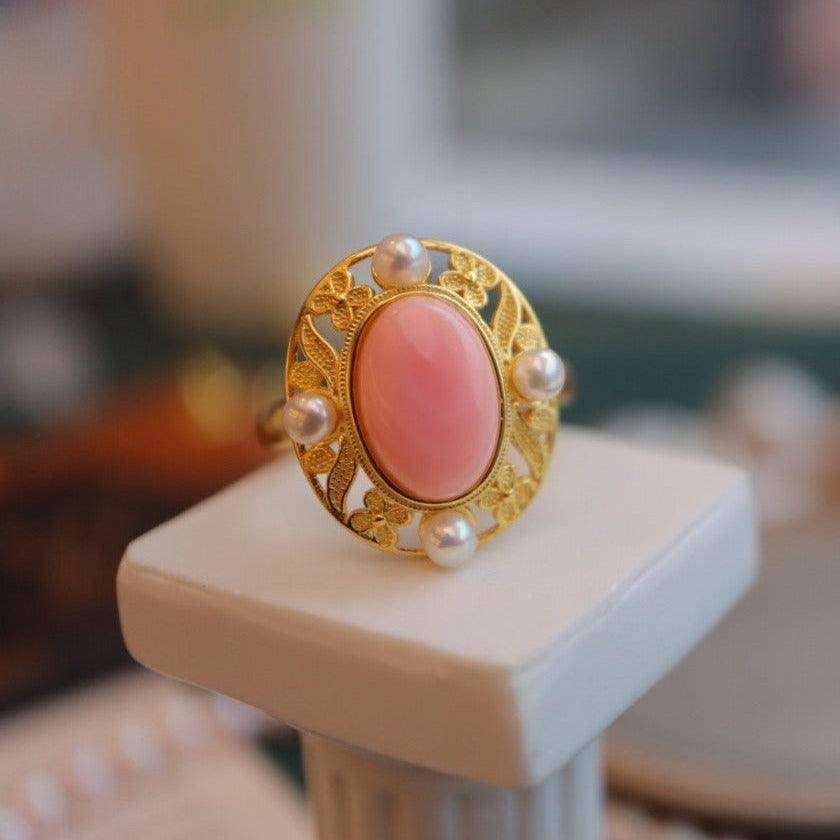 Elegant Pink Conch Shell Pearl Ring in Gold Vermeil