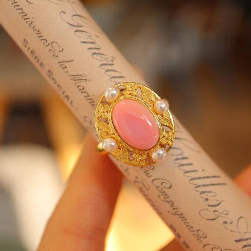 Elegant Pink Conch Shell Pearl Ring in Gold Vermeil