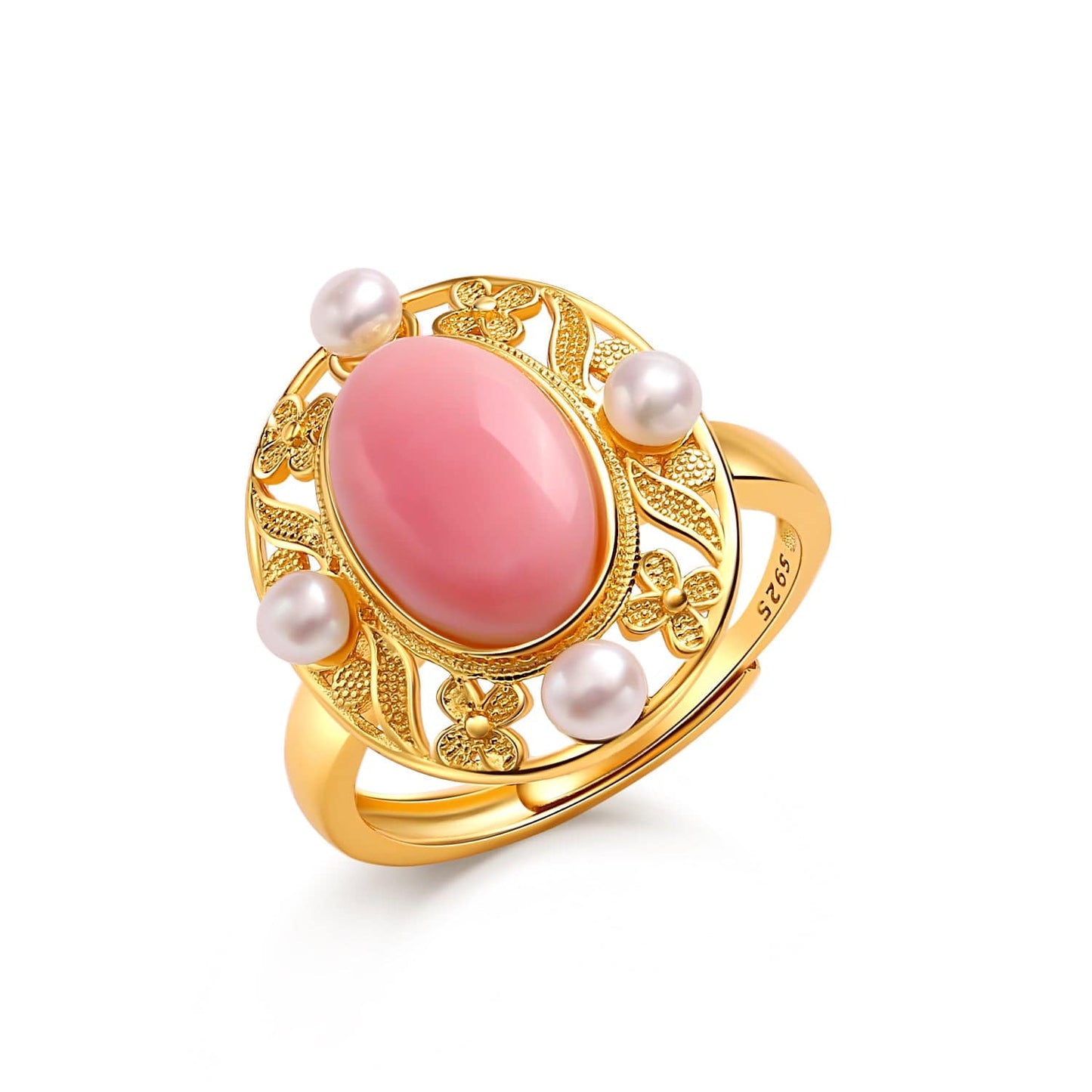 Elegant Pink Conch Shell Pearl Ring in Gold Vermeil