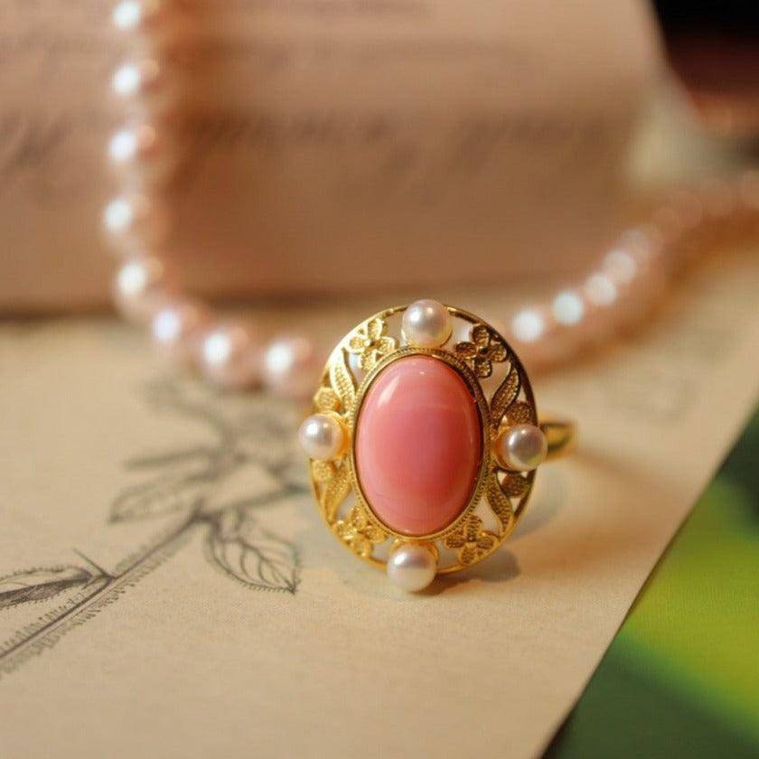 Elegant Pink Conch Shell Pearl Ring in Gold Vermeil