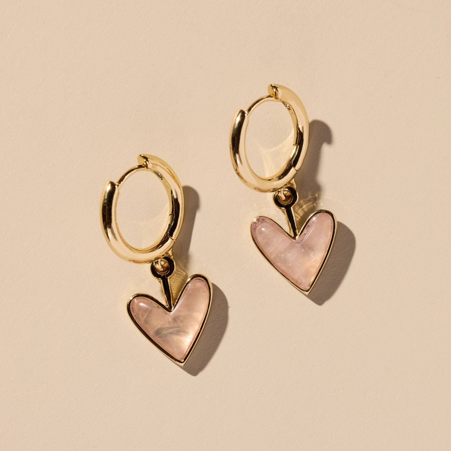 Rose Quartz Heart-Shaped Hoop Earrings