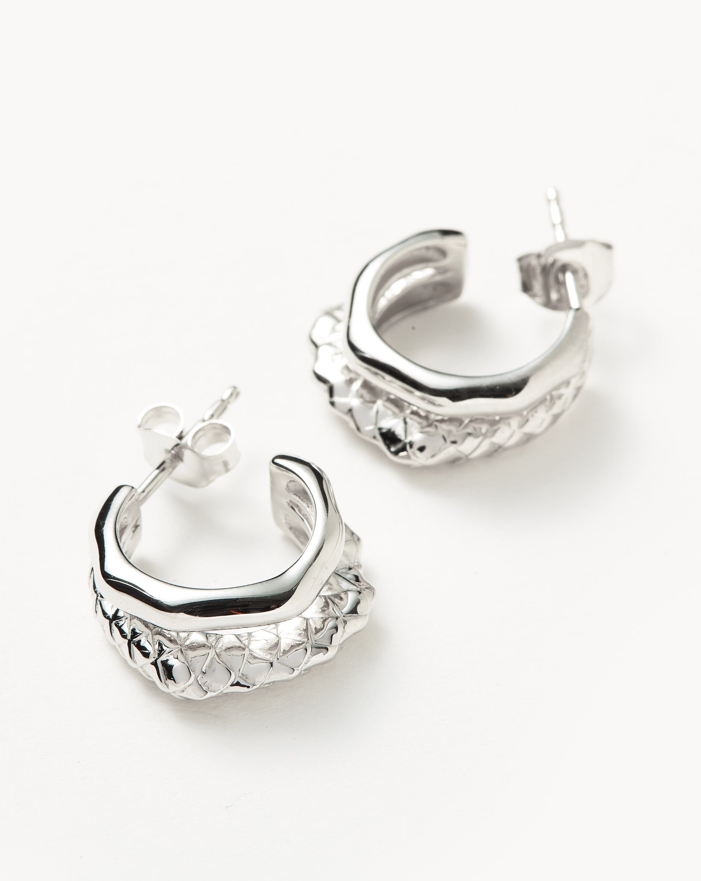 Serpent Textured Double Mini Hoop Earrings | Sterling Silver