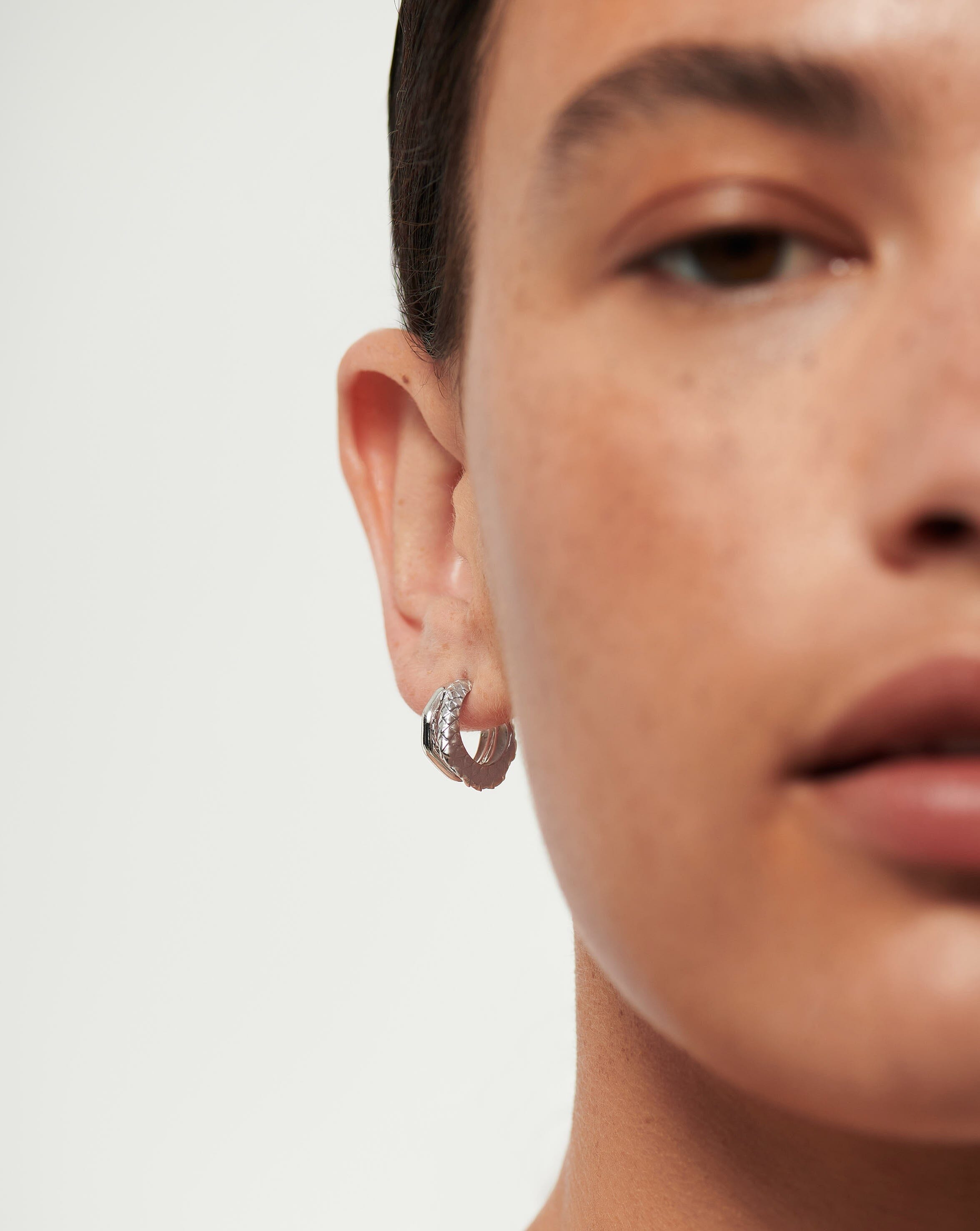 Serpent Textured Double Mini Hoop Earrings | Sterling Silver