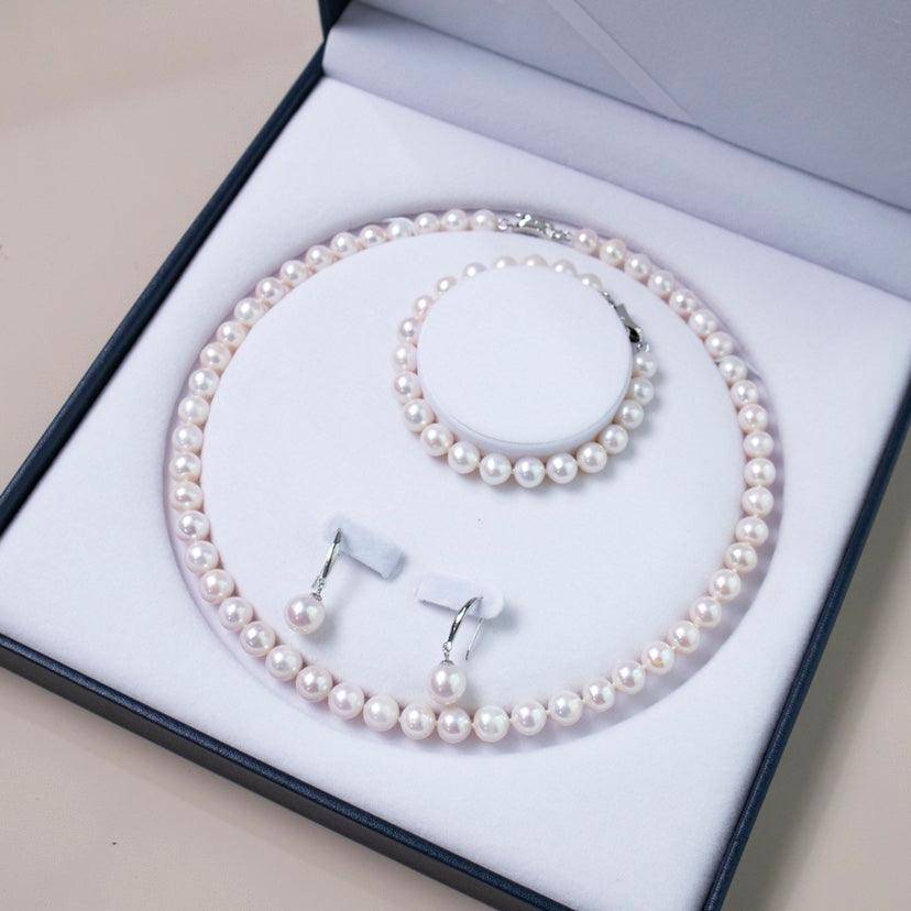 White Freshwater Pearl Three Piece Jewelry Set 1