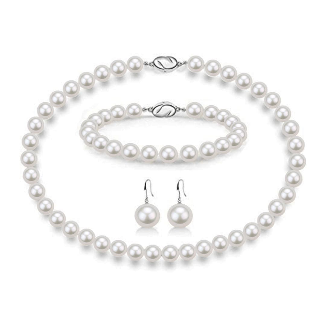 White Freshwater Pearl Three Piece Jewelry Set 1