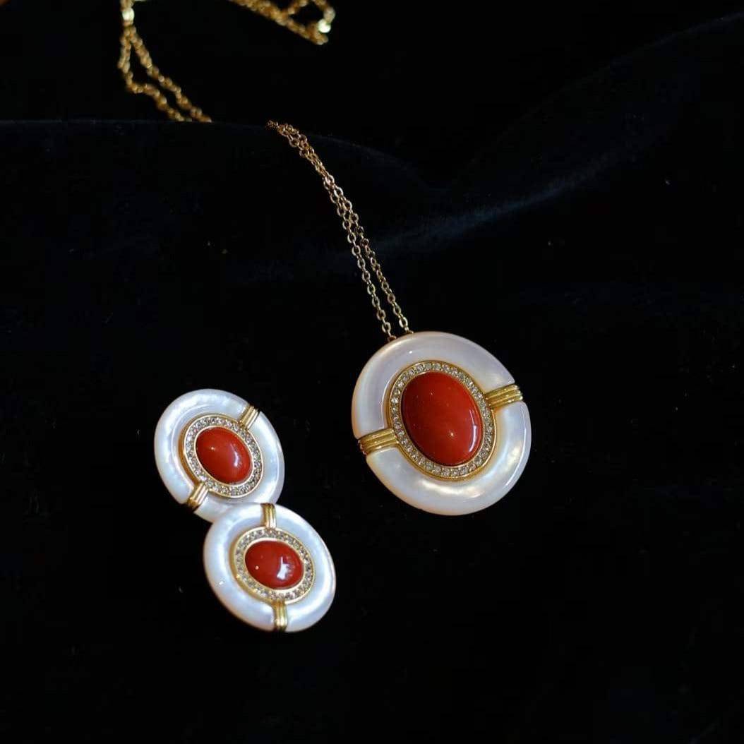 Red Onyx and Mother of Pearl Jewelry Set