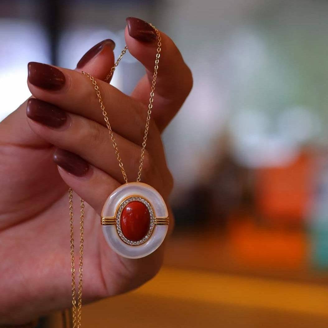 Red Onyx and Mother of Pearl Jewelry Set