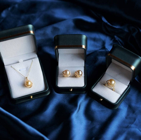 Golden South Sea Pearl and CZ Rose Jewelry Set