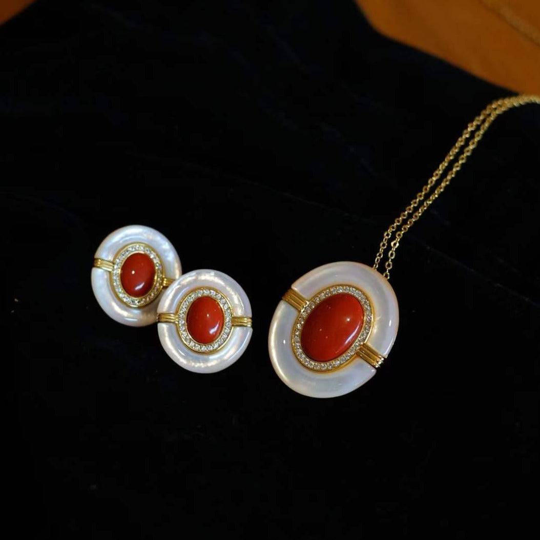 Red Onyx and Mother of Pearl Jewelry Set