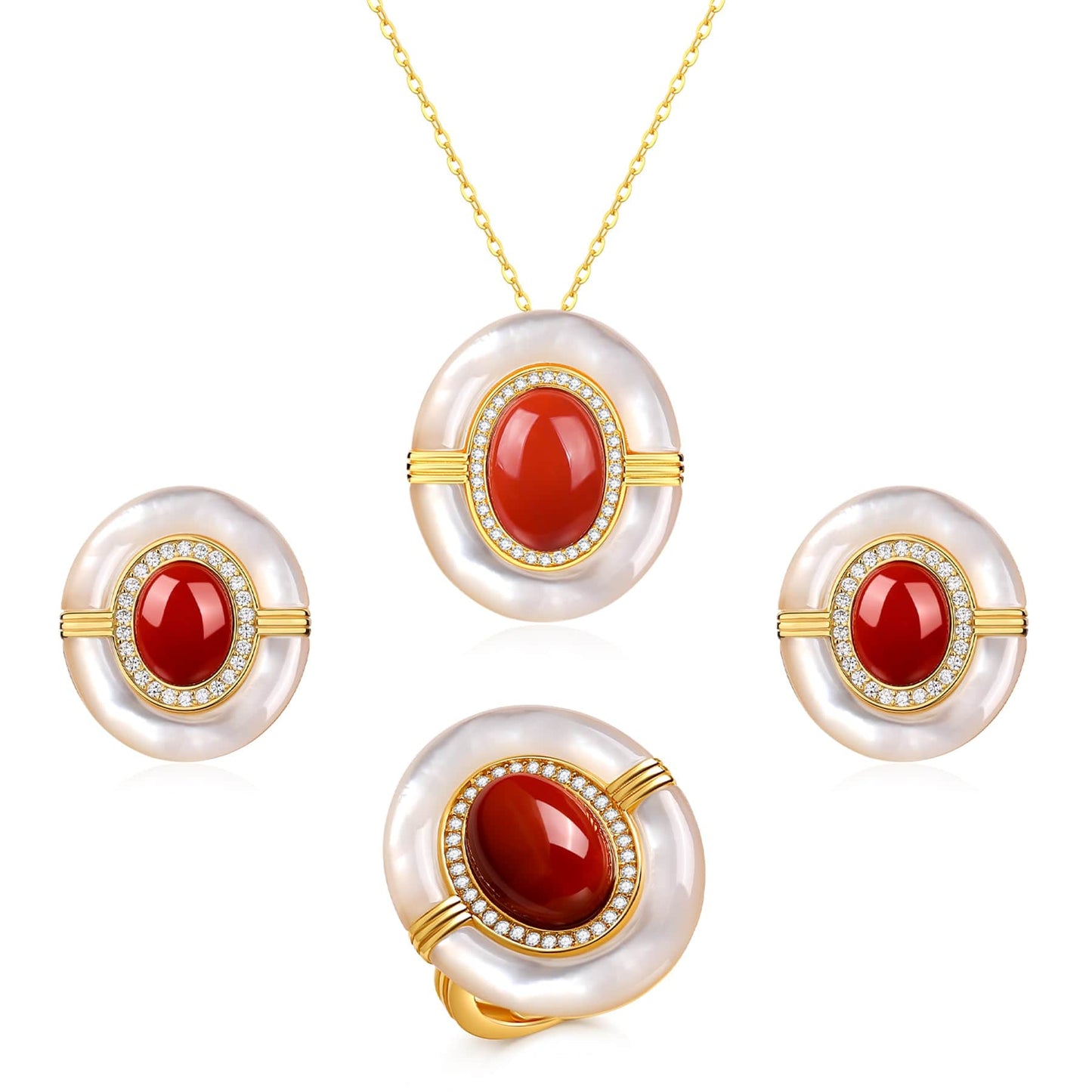 Red Onyx and Mother of Pearl Jewelry Set