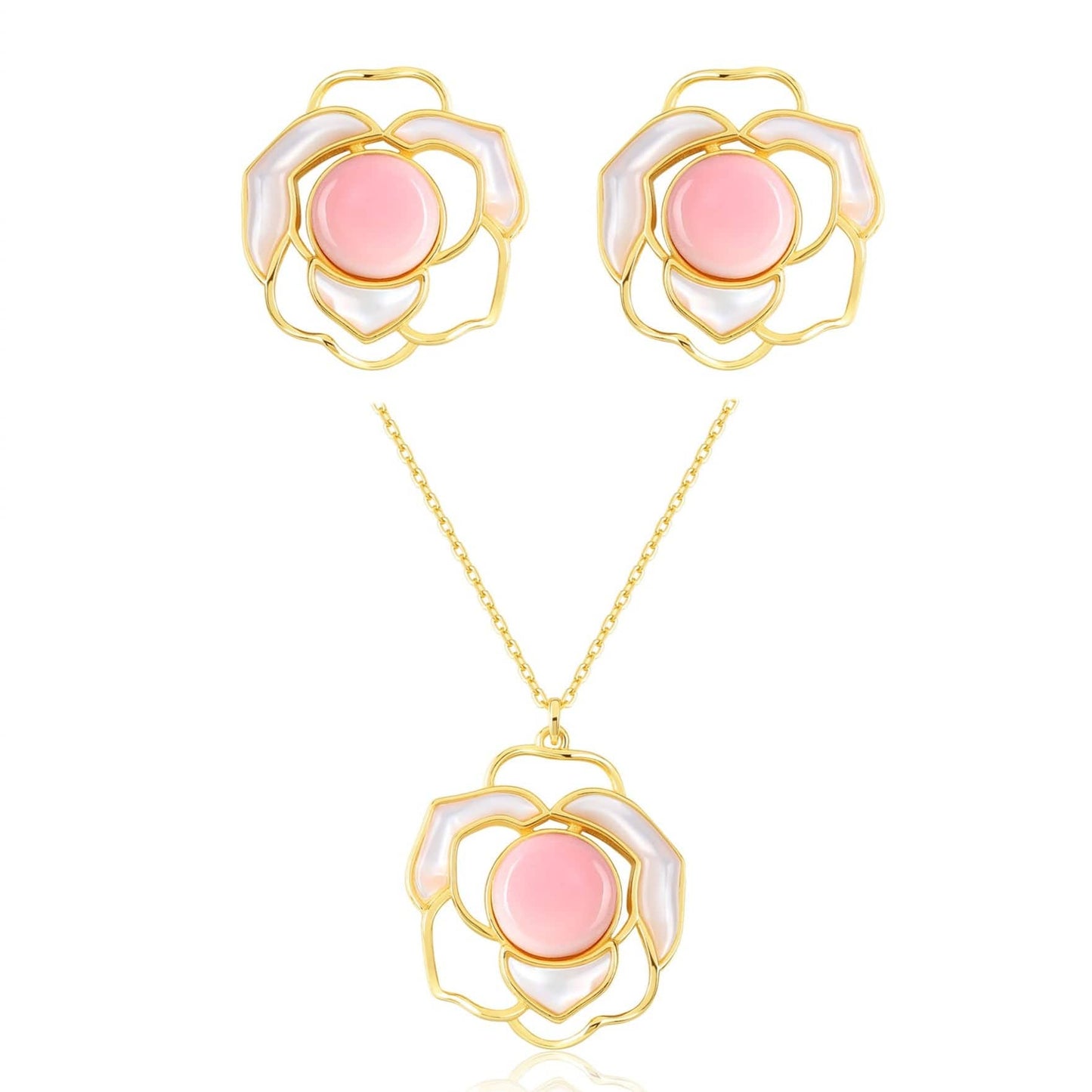 Pink Queen Conch Pearl Necklace and Earring Set