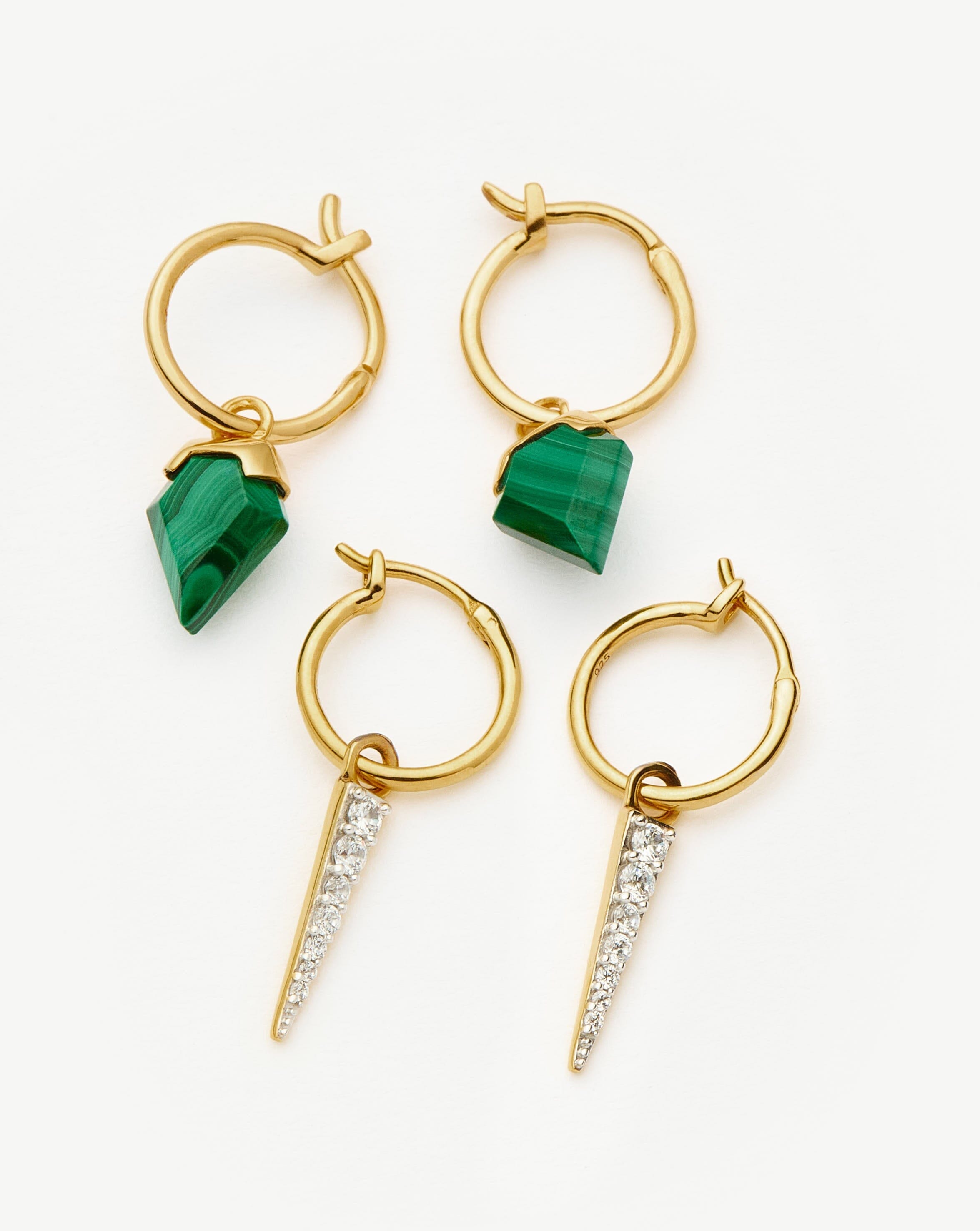 Shield & Spike Charm Hoop Earrings Set | 18k Gold Vermeil