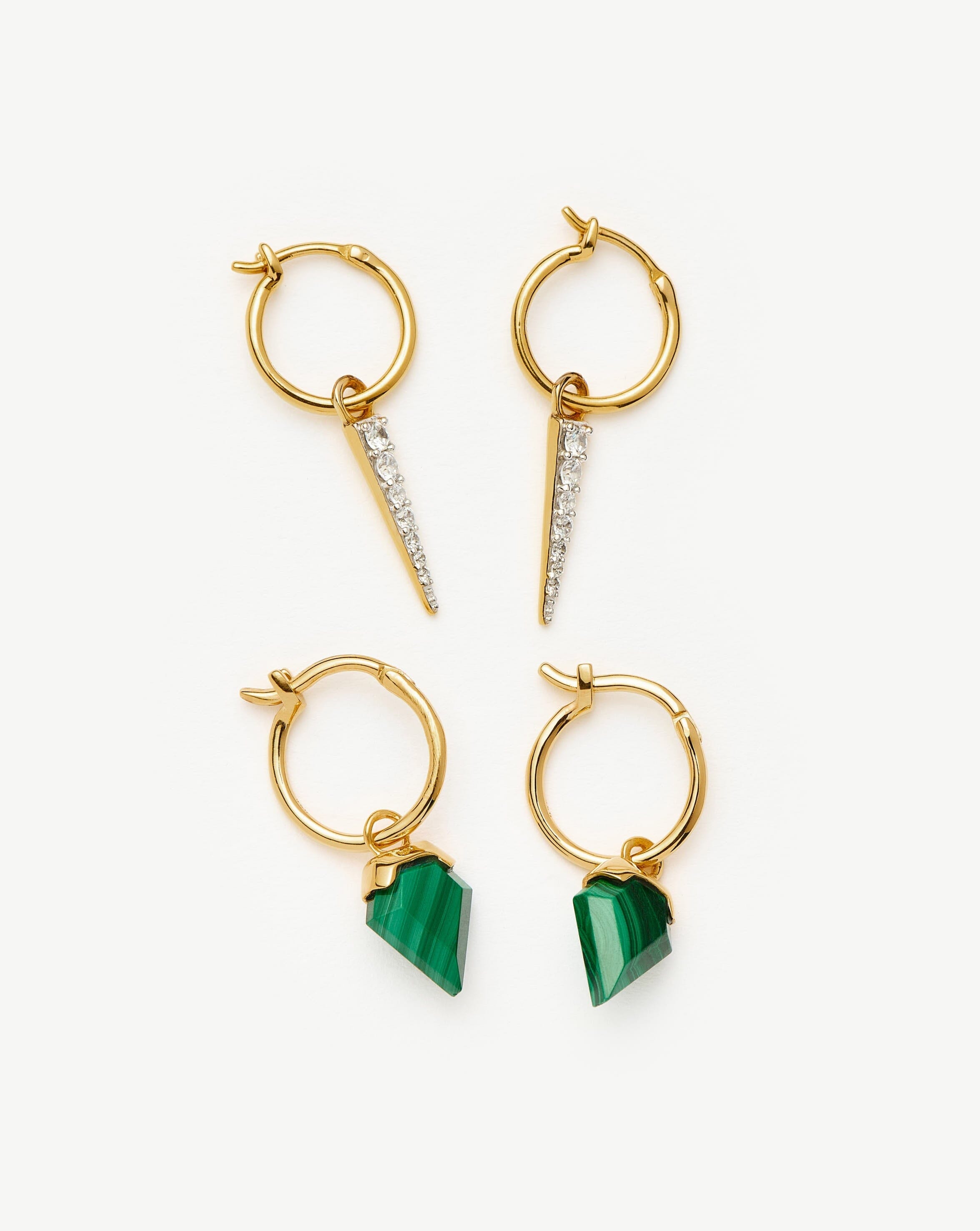 Shield & Spike Charm Hoop Earrings Set | 18k Gold Vermeil