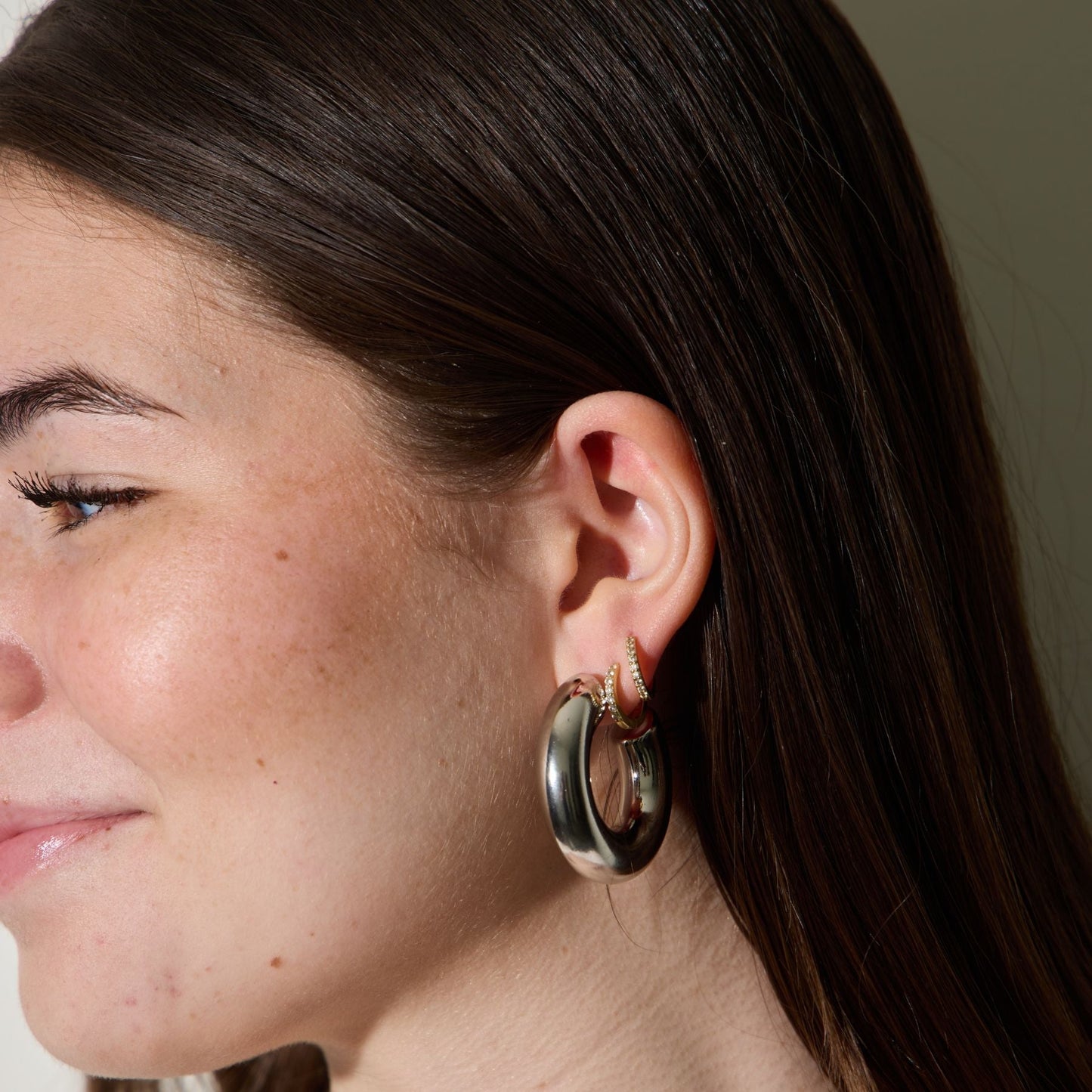 Silver Hoop Earrings in Donut Style