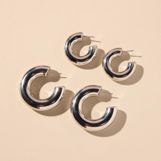 Silver Hoop Earrings in Donut Style