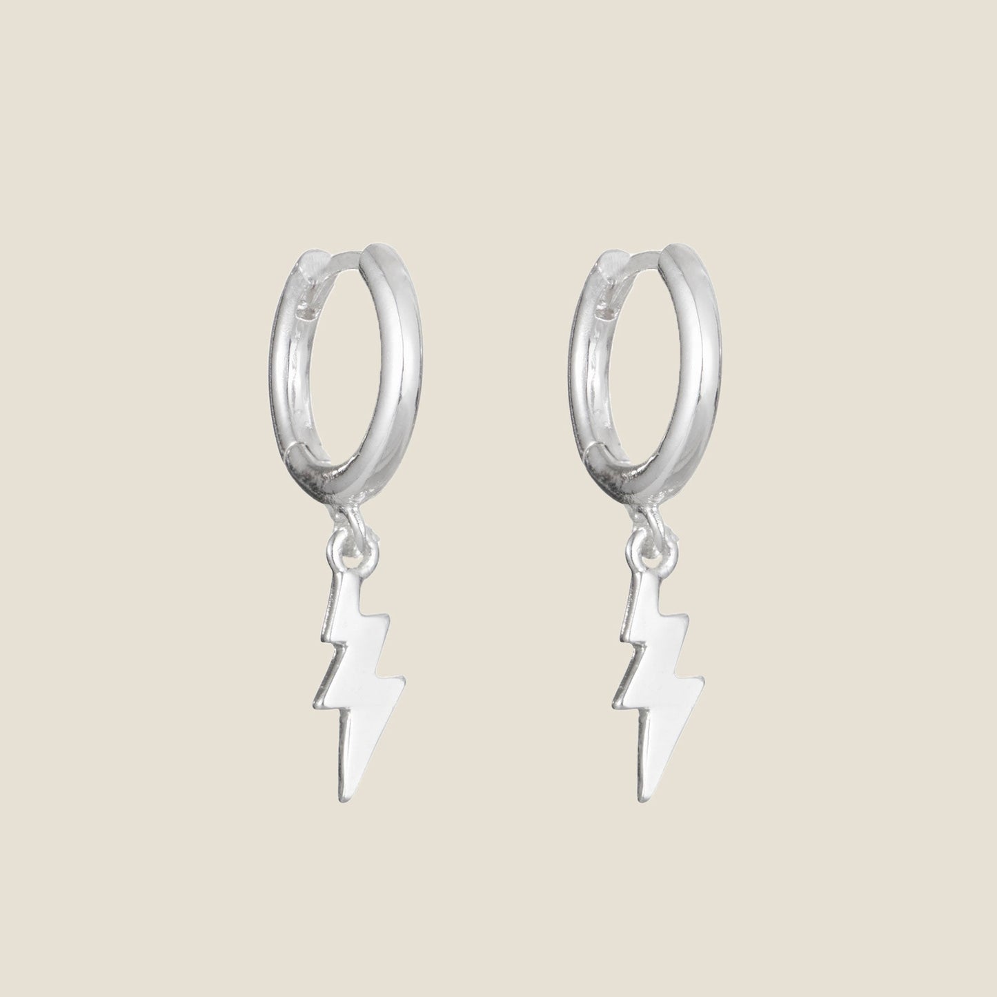 Silver Lightning Bolt Hoop Earrings