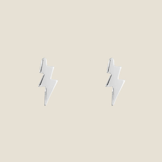 Silver Lightning Bolt Stud Earrings