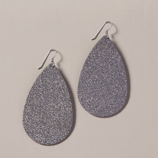 Silver Teardrop Earrings with Sparkle Design