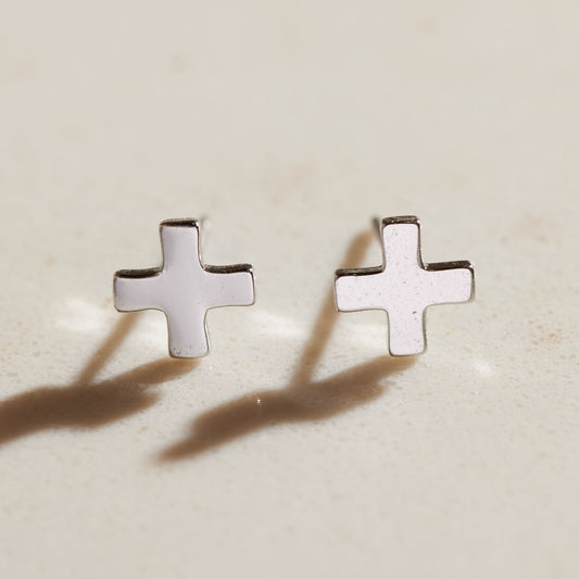 Silver Swiss Cross Stud Earrings