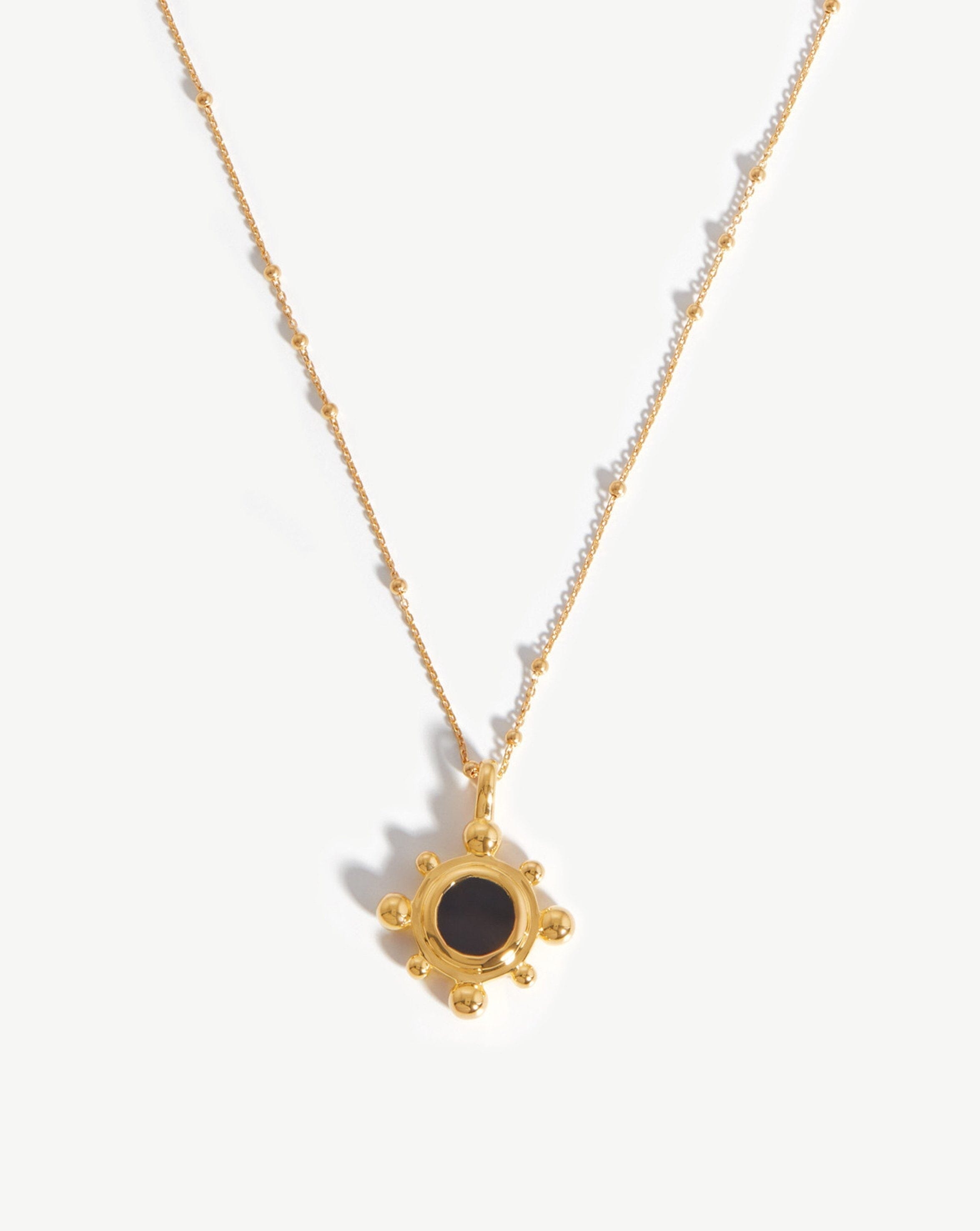 Sphere Round Pendant Necklace | 18k Gold Plated/Black Onyx