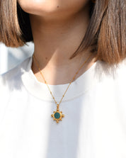 Sphere Round Pendant Necklace | 18k Gold Plated/Malachite