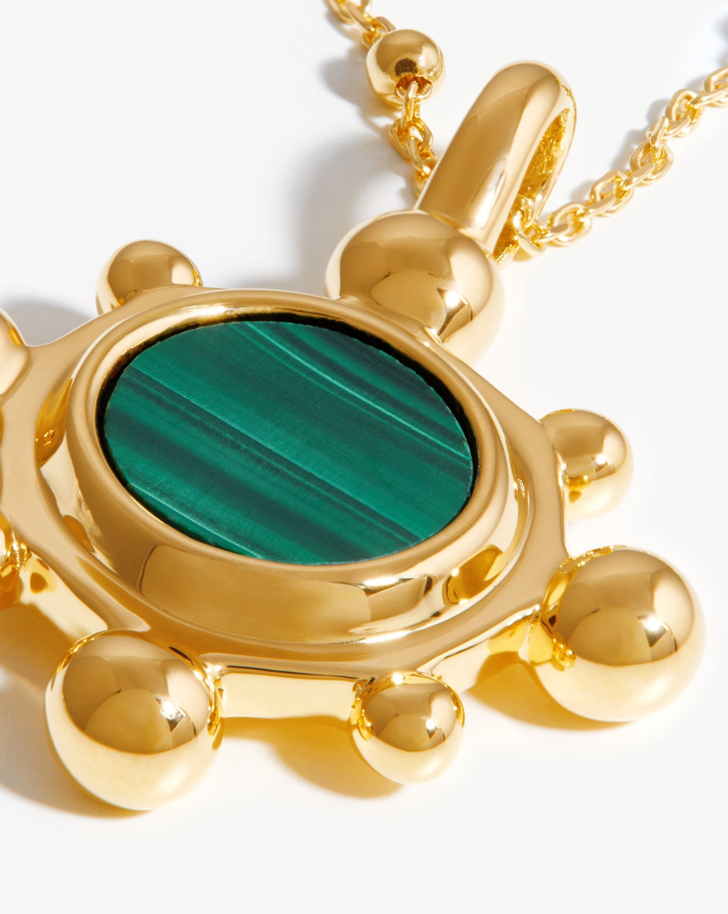 Sphere Round Pendant Necklace | 18k Gold Plated/Malachite