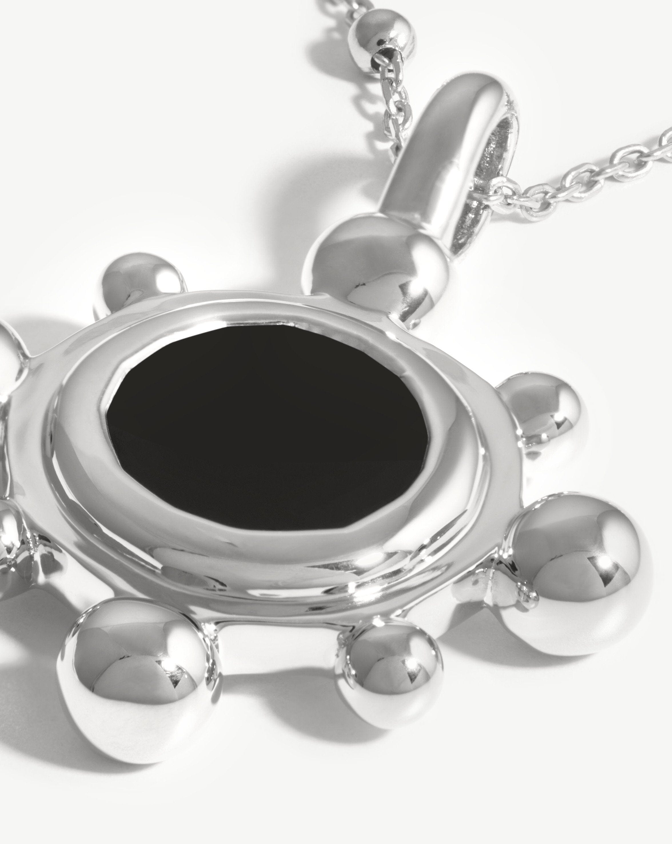 Sphere Round Pendant Necklace | Silver Plated/Black Onyx