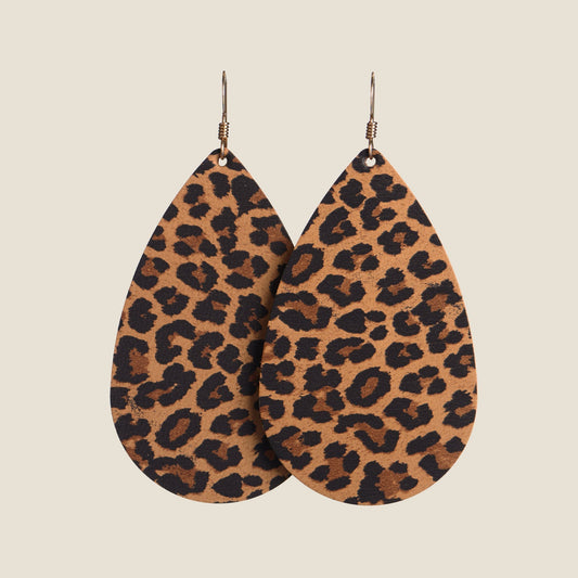 Spotted Leopard Teardrop Earrings in Silver