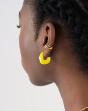 Squiggle Chubby Two Tone Enamel Hoop Earrings | 18k Gold Plated, Lemon Yellow