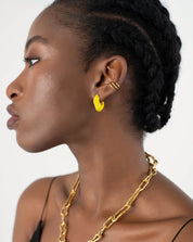 Squiggle Chubby Two Tone Enamel Hoop Earrings | 18k Gold Plated, Lemon Yellow