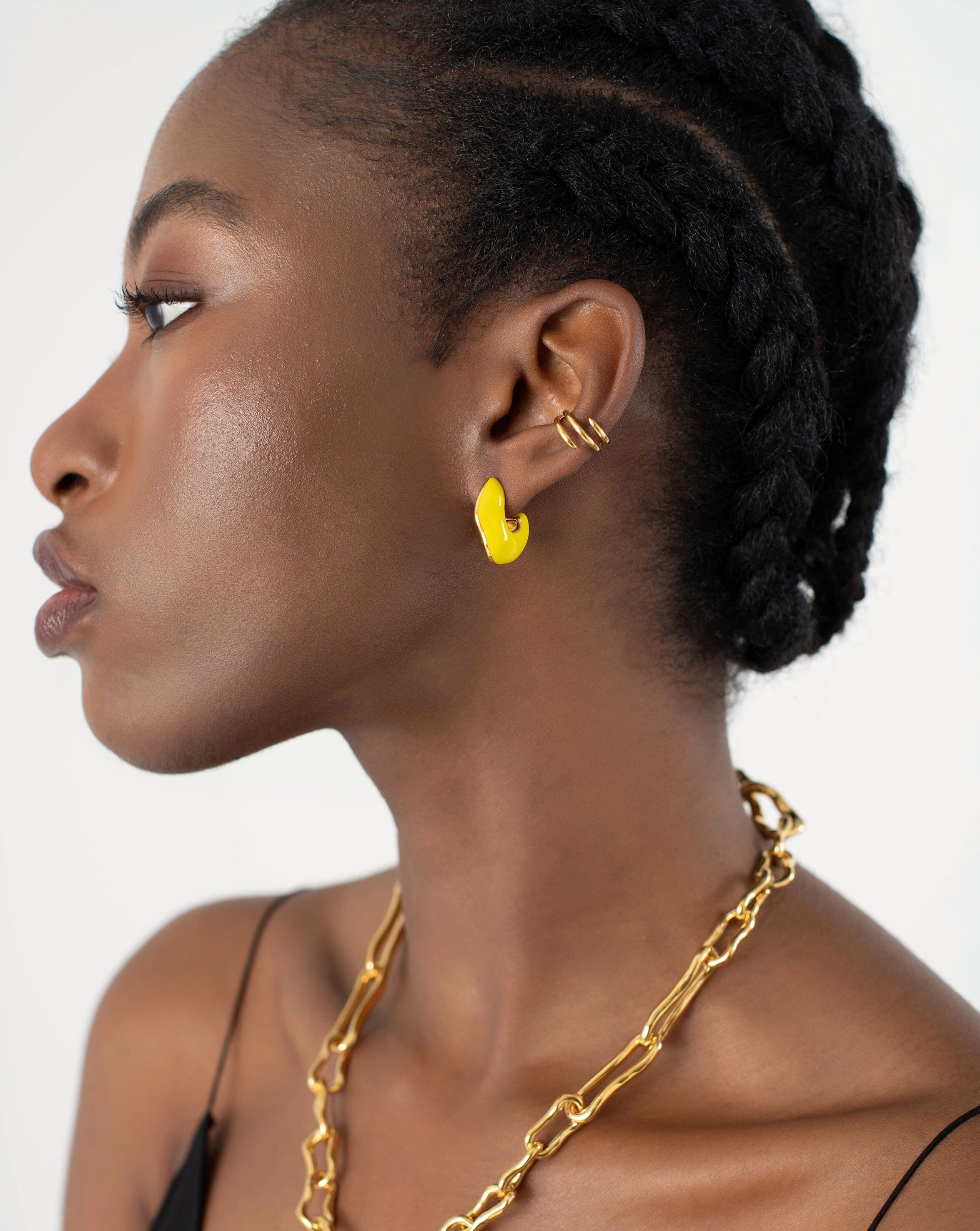 Squiggle Chubby Two Tone Enamel Hoop Earrings | 18k Gold Plated, Lemon Yellow