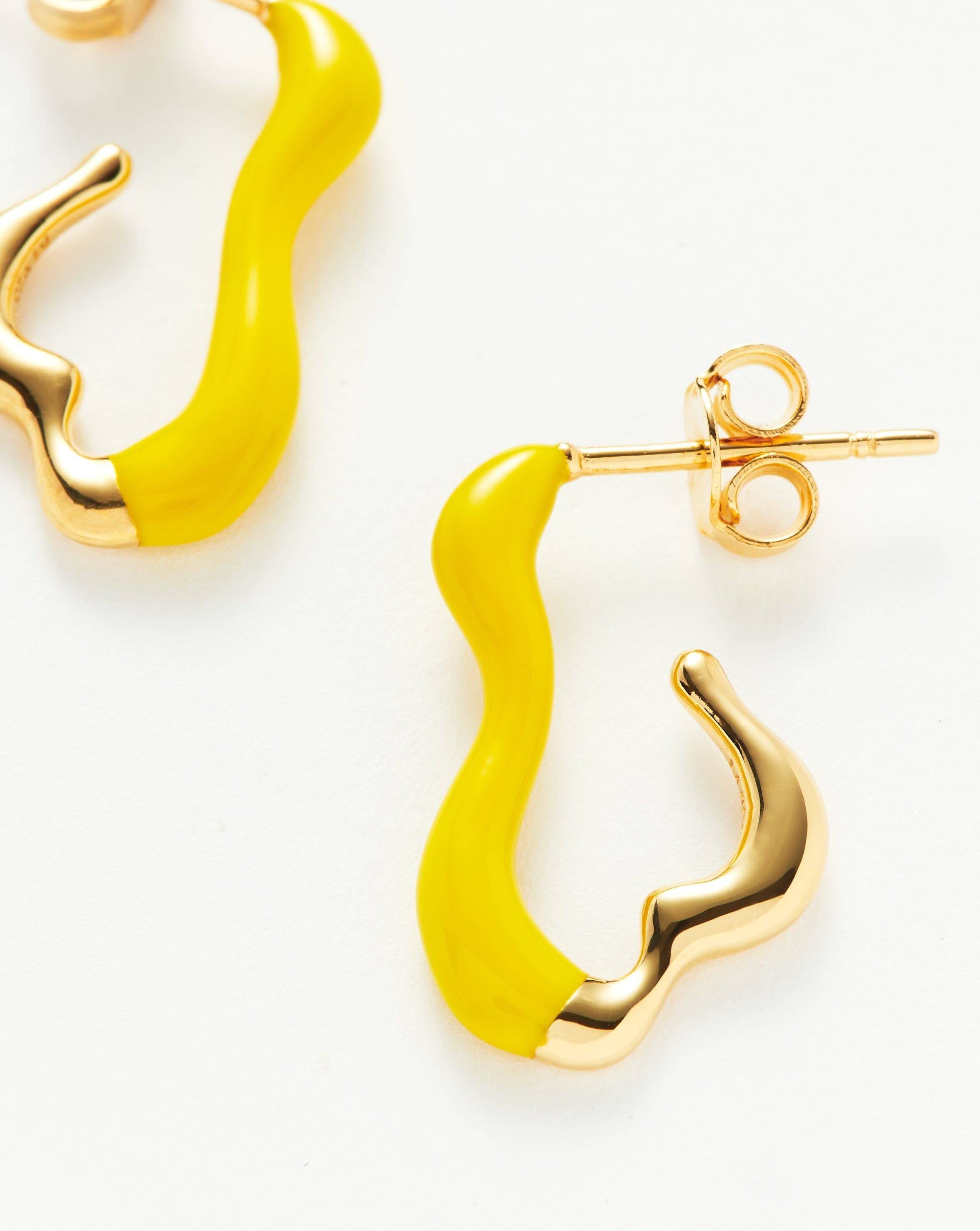 Squiggle Curve Two Tone Enamel Small Hoop Earrings