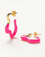 Squiggle Wavy Two Tone Enamel Medium Hoop Earrings