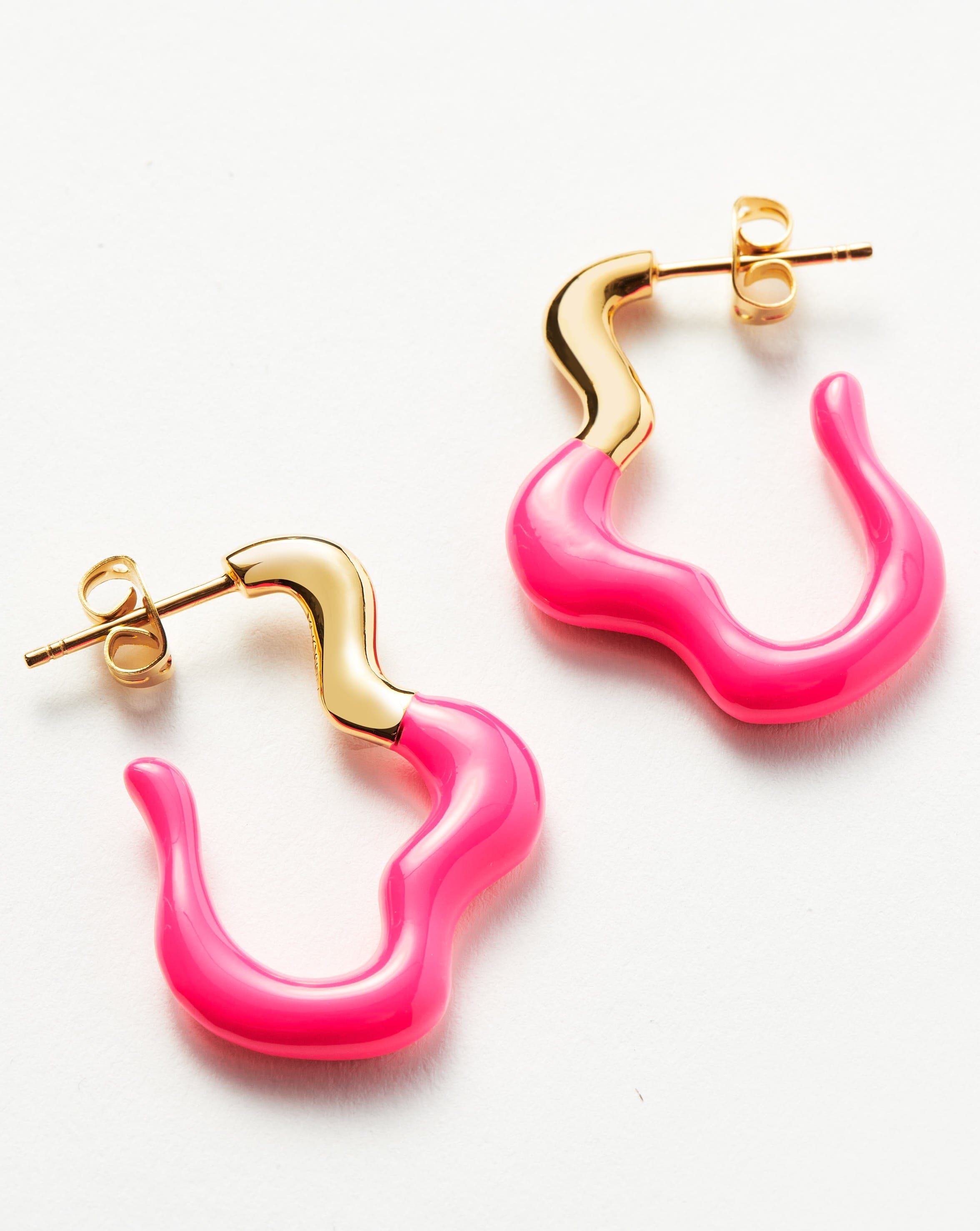 Squiggle Wavy Two Tone Enamel Medium Hoop Earrings