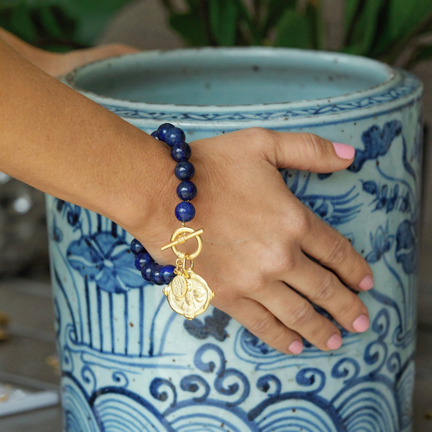 Gold Intaglio Stone Bracelet with Bee Design