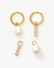 Twisted Pearl & Drop Hoop Earring Set | 18k Gold Plated Vermeil/Pearl