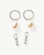 Twisted Pearl & Drop Hoop Earring Set | Sterling Silver/Pearl