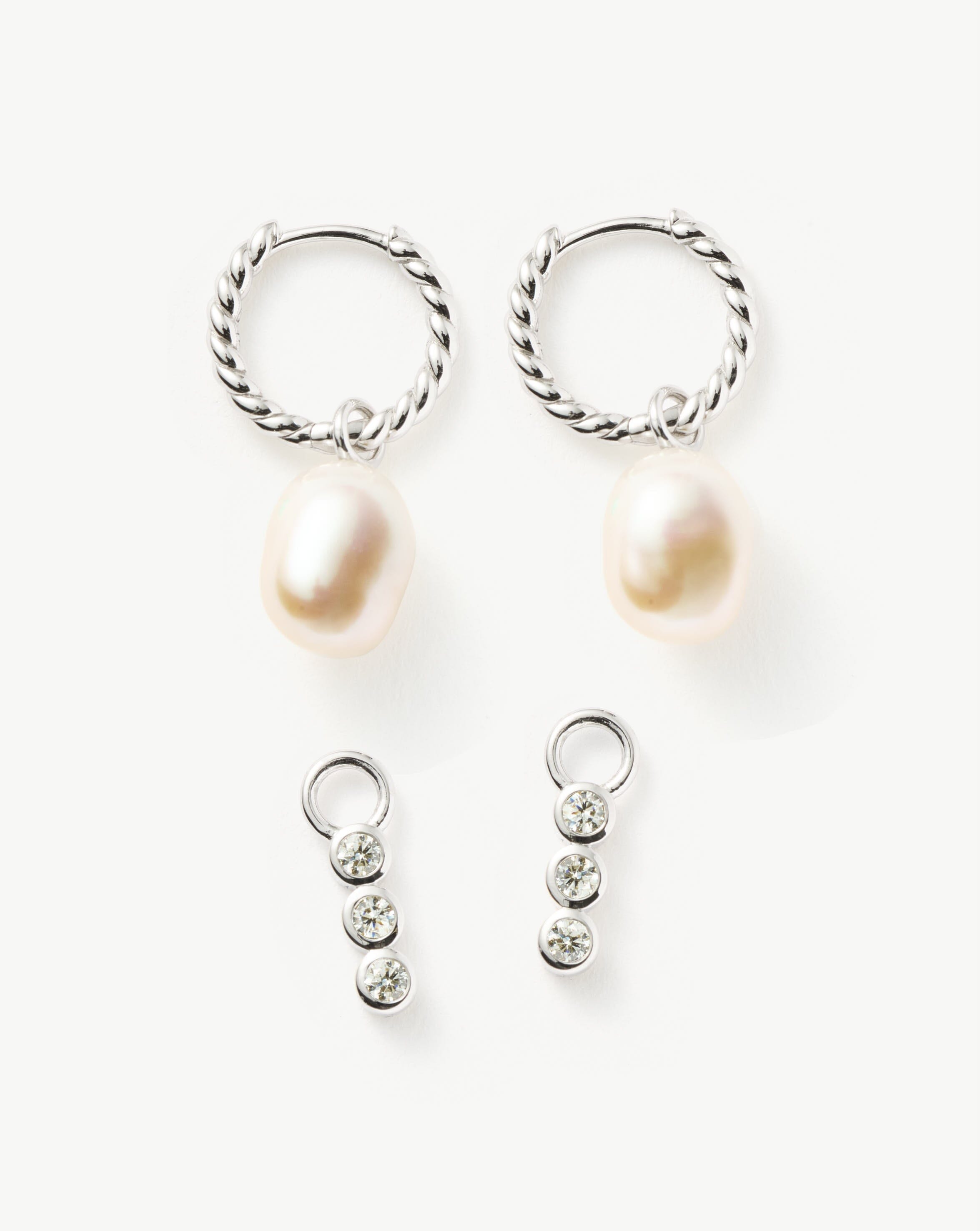 Twisted Pearl & Drop Hoop Earring Set | Sterling Silver/Pearl