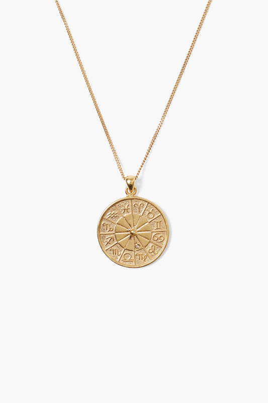 Diamond Zodiac Coin Necklace in Yellow Gold